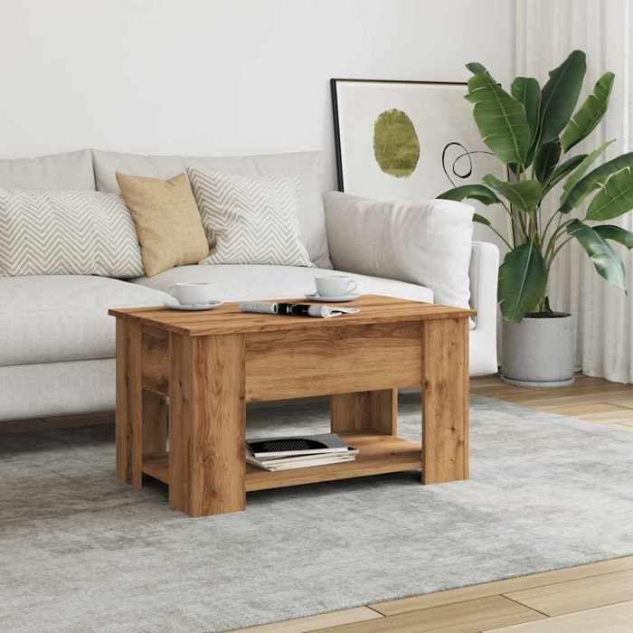 VidaXL Table basse chêne artisanal 79x49x41 cm bois d'ingénierie, table basse à dessus relevable, table d'appoint 856929