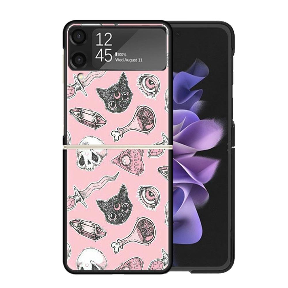 Pink Cat Skull Sorceress Witch Cases For Samsung Galaxy Z Flip 4 5 6 7 3 Z Flip7 Flip6 Flip4 Flip5 Flip3 5G Hard Shockproof Fund