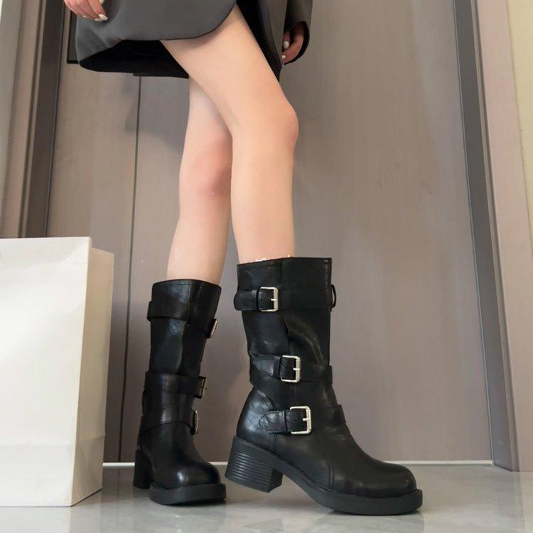 4/6Cm heightening thick-soled trouser boots women's autumn knight boots children's long boots thick heel buckle belt medium tube stacking boots