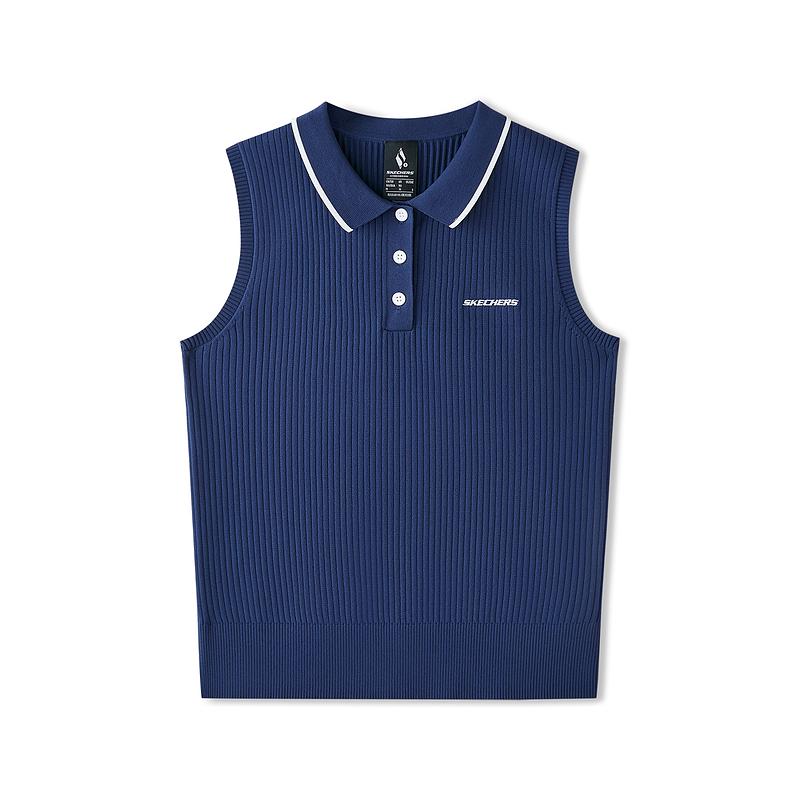 Skechers Warm Comfortable Knitted Casual Polo Vest Women vest Medieval-Blue L225W025-007D 1
