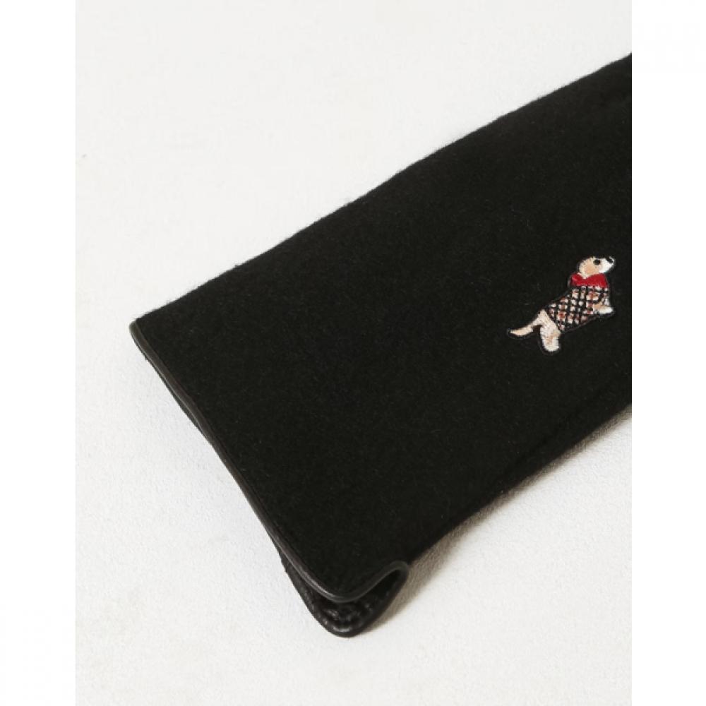 Daks Black Wool Dachshund Embroidery Smartphone Touch Gloves Dcgv5f203bk