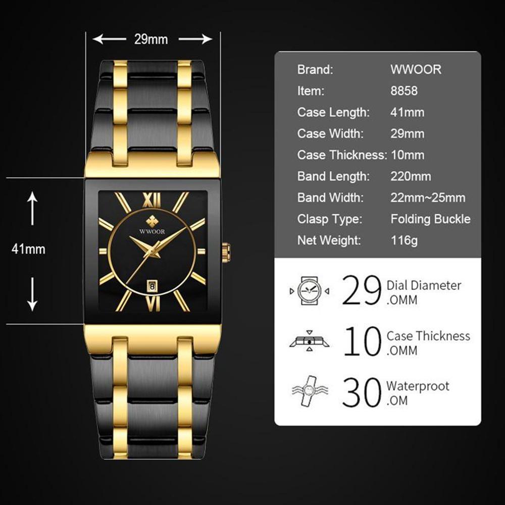 WWOOR Top Brand Luxury Steel Strap Business Quartz Watch Men Casual Waterproof Sports Watch