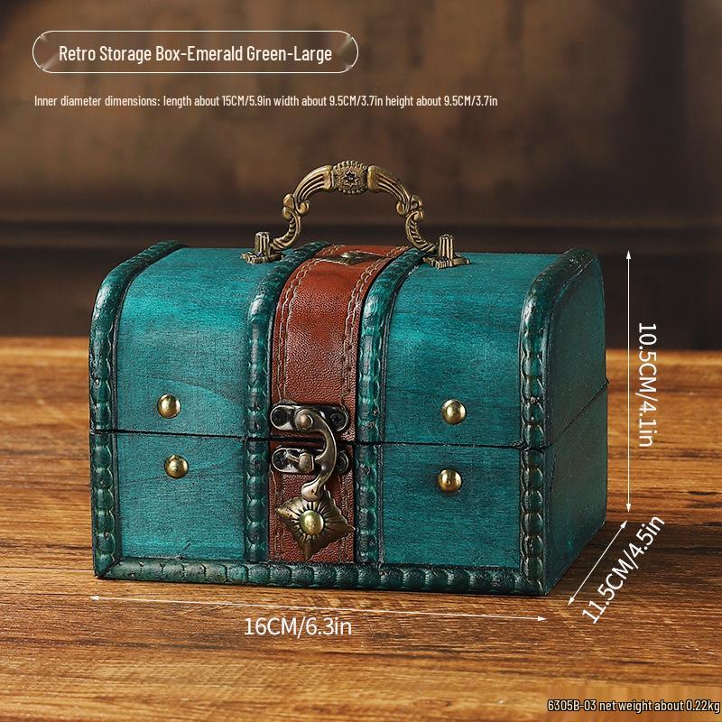 Antique-Style Distressed Wooden Jewelry Box with Lock – Secret Storage Treasure Chest Prop