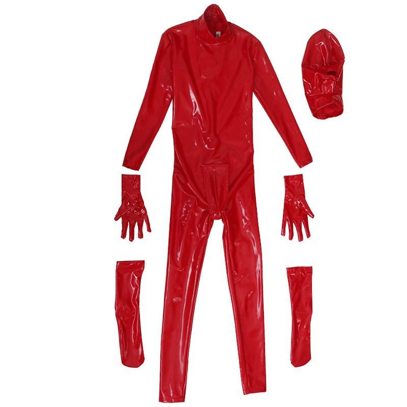 Men'S Pvc Shiny Full Body Cover Bodysuit Pu Faxu Latex Leather U Bulge Pouch Man Jumpsuit Maid Stage Nightclub Tights Shaping