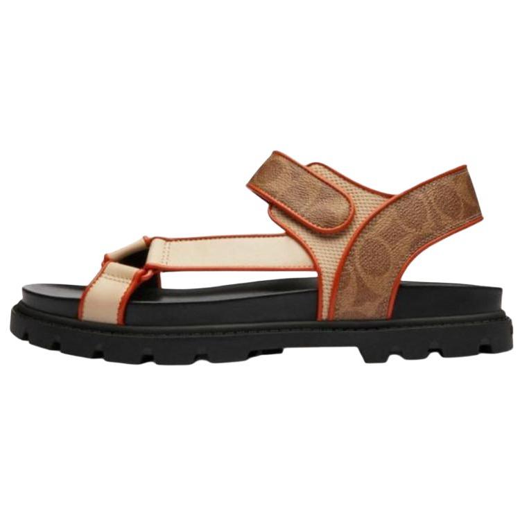 Coach Classic Logo Thick Sole Round Toe Slide Sandals Women Sandals Brown CAP63-CAH