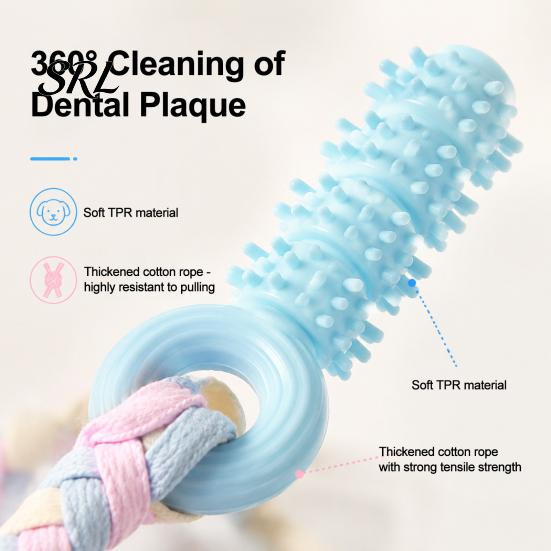 Dog Dental Health Toys Spiky Chew Toy with Cotton Rope, Pet Molar Stick Toy, Interactive Indoor Games for Small Medium Dogs Teeth Cleaning Stress