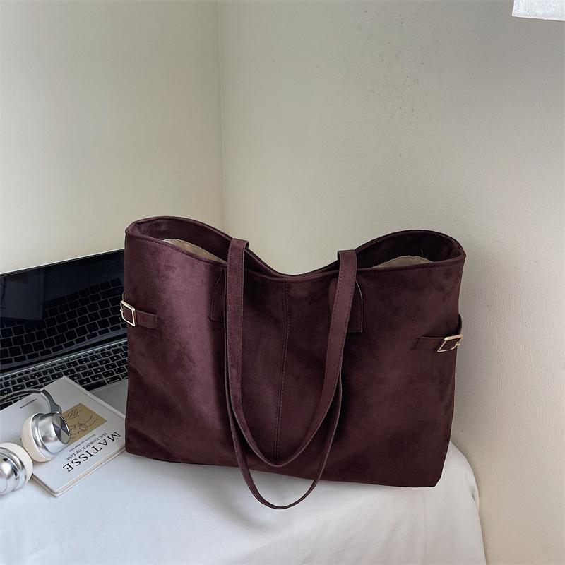 Korean Version Niche Large-capacity Tote Bag Women's 2025 Autumn New Suede Casual Commuter Portable Shoulder Bag