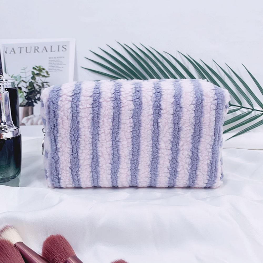Winter Travel Cosmetic Bag For Men Women Soft Makeup Bag Stripe Beauty Toiletry Bag Makeup Brush Lipstick Storage Organizer