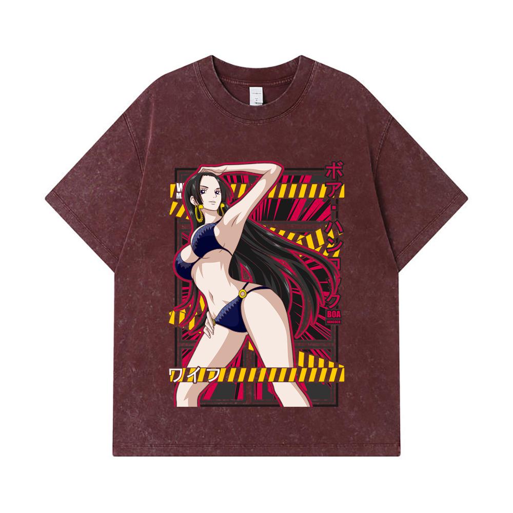 275 GSM Washed T-shirts 100% Cotton One Piece V39 Boa Waifu Print Unisex Heavy Cotton T Shirt