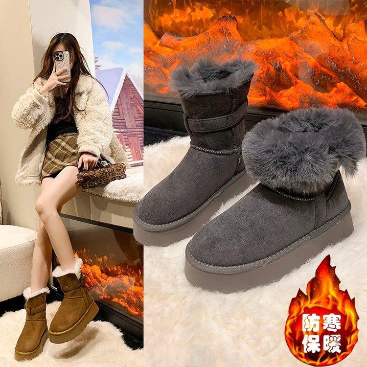[Cowhide Edition] Snow boots, but knee-thick boots with velvet warm short boots for women's 2025 winter new models