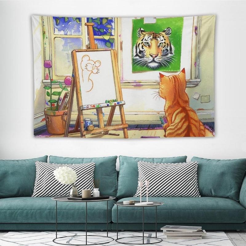Tapestry Wall Art Cute Cat And Tiger Portrait Funny Animals Tapestry Wall Hanging Wall Decor for Bedroom Living Room Decor for