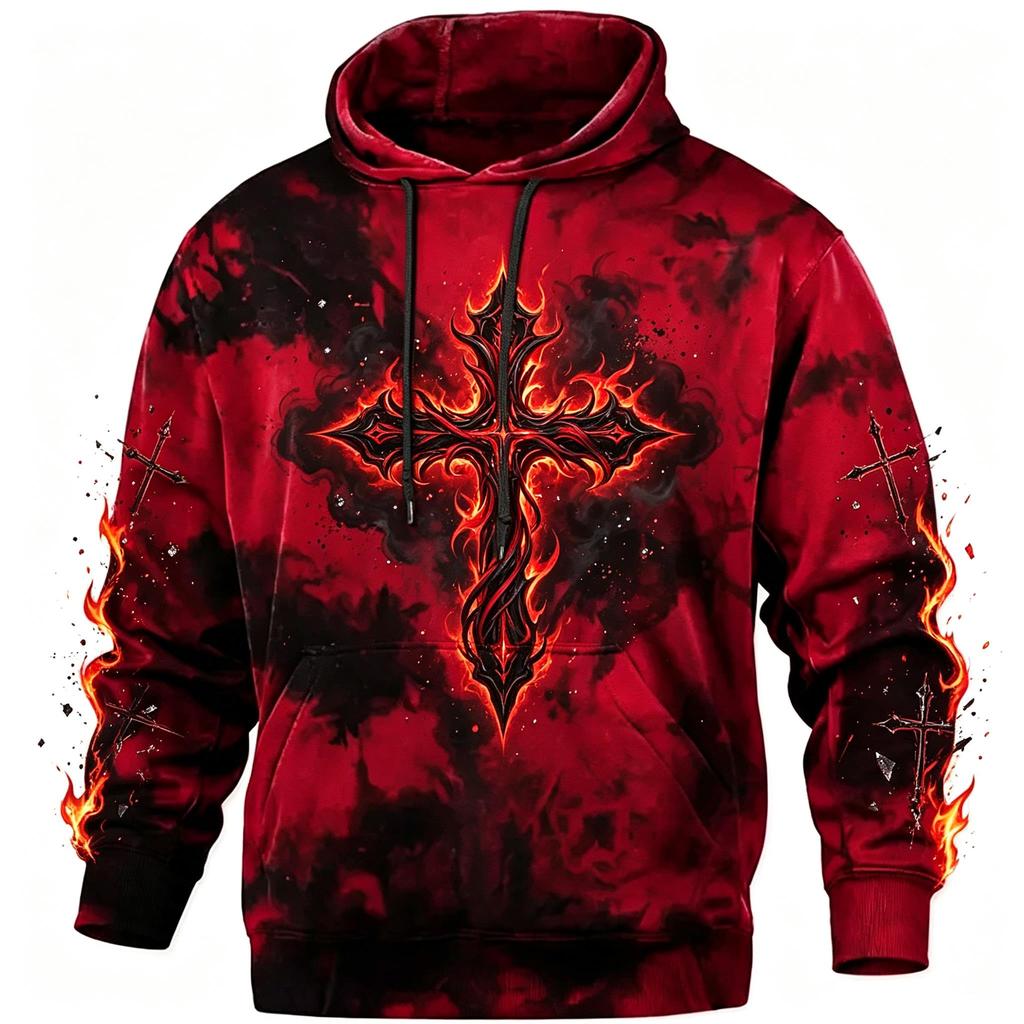 Women's  Red Black Tie‑dye Raven Blood Moon Wing Phase Full Print Hoodie Drawstring Pocket Gothic Halloween Pullover Tops