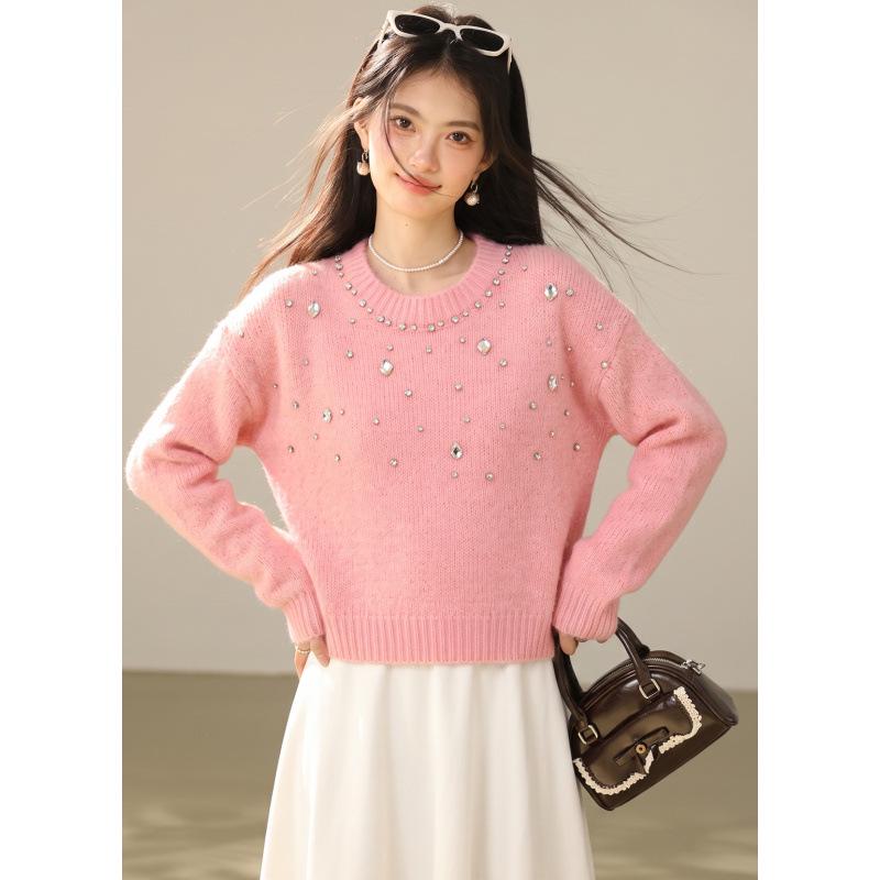 Autumn/Winter 2026 Women's Rhinestone Knit Sweater: Casual, Loose, and Slimming.