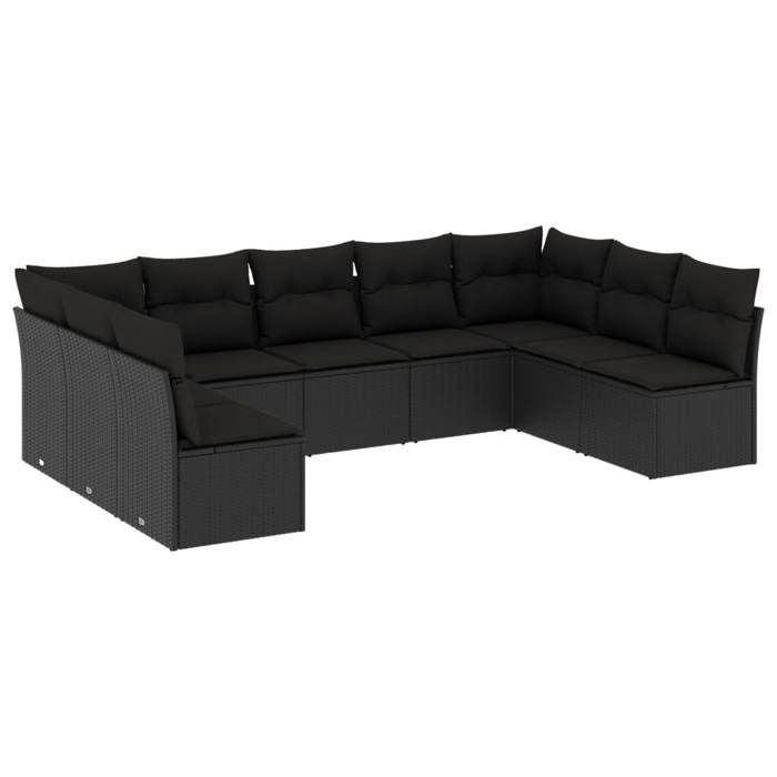VidaXL Garden Lounge Set 9 Pcs with Cushions Black Wicker 3249904