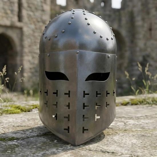 Medieval Great Helm, Handmade Blackened Steel Crusader Knight Helmet for LARP Reenactment Cosplay Costume Gift