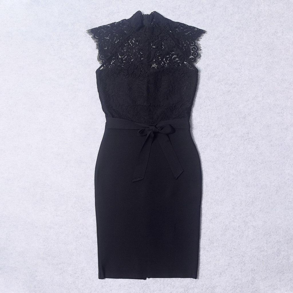 Elegante Kanten Avondjurk met Strik Tailleband - Sexy Doorzichtig, Heupomvangrijk Bandage Jurk