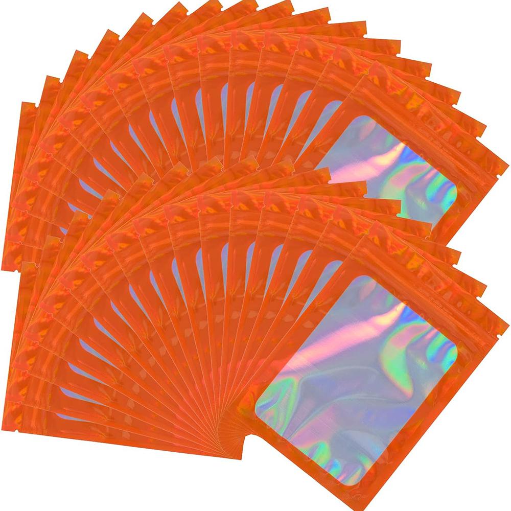 50pcs Holographic Laser Mylar Bags - Thick, Smell Proof, Zip Lock Pouch for Jewelry, Gifts, Retail Storage