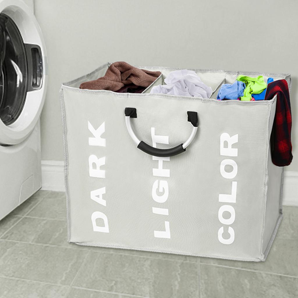 Collapsable 3-section Laundry Bag Foldable Laundry Hamper Durable Oxford Fabric Laundry Basket Clothes Sorter Portable