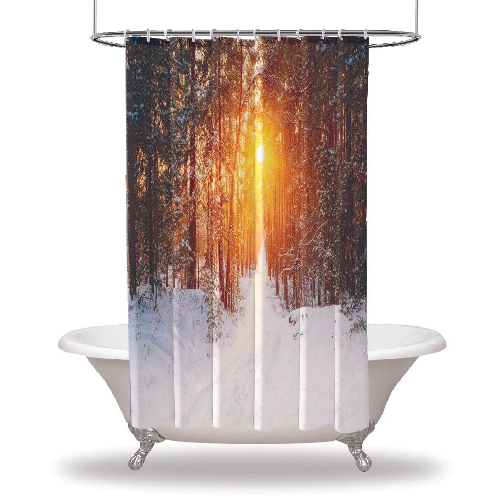 

Занавеска для душа с принтом пейзажа/водостойкие занавески для душа для украшения вашей ванной комнаты-солнечный лес, деревья, снежный зимний день