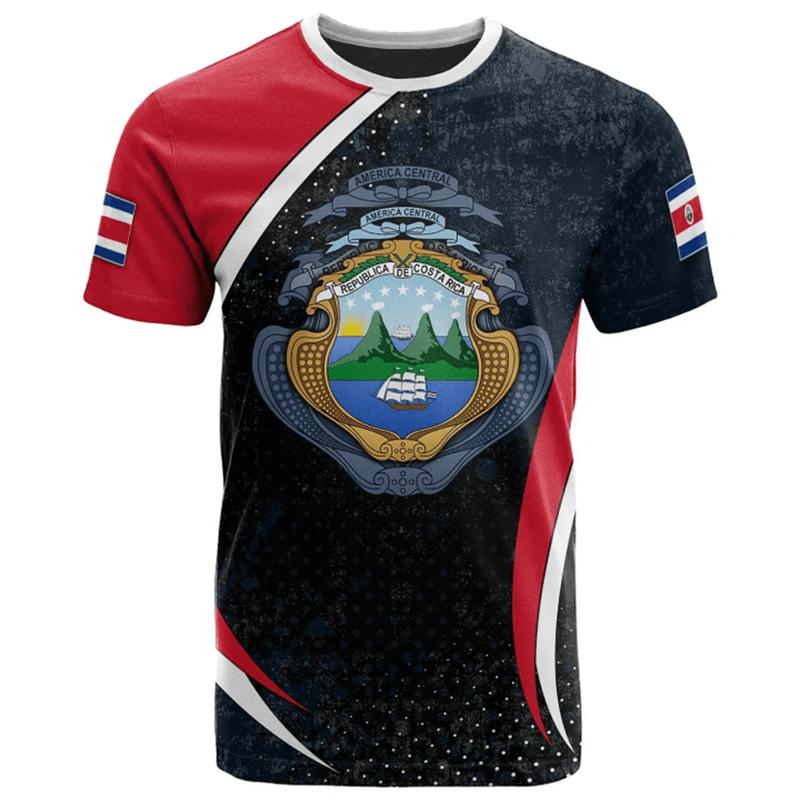 Modisches Costa Rica Flagge 3D Gedrucktes T-Shirt Herren Kleidung Lässige Oberteile Costa Ricanisches Emblem Grafik Übergroß Rundhals T-Shirts