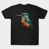 Men Black Print T-shirt Geometric Kingfisher Polygon Bird Watcher Nature No-Cut Transfer Paper Print Cotton Tshirt