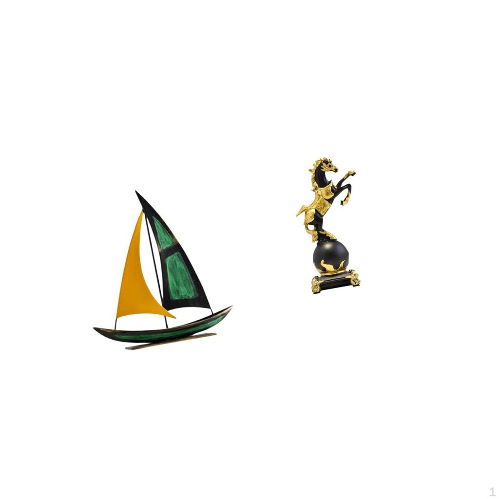 Iron Horse Sailboat Modern Sculpture Tabletop Ornament Feng Shui Decor Collection Decorative Animal