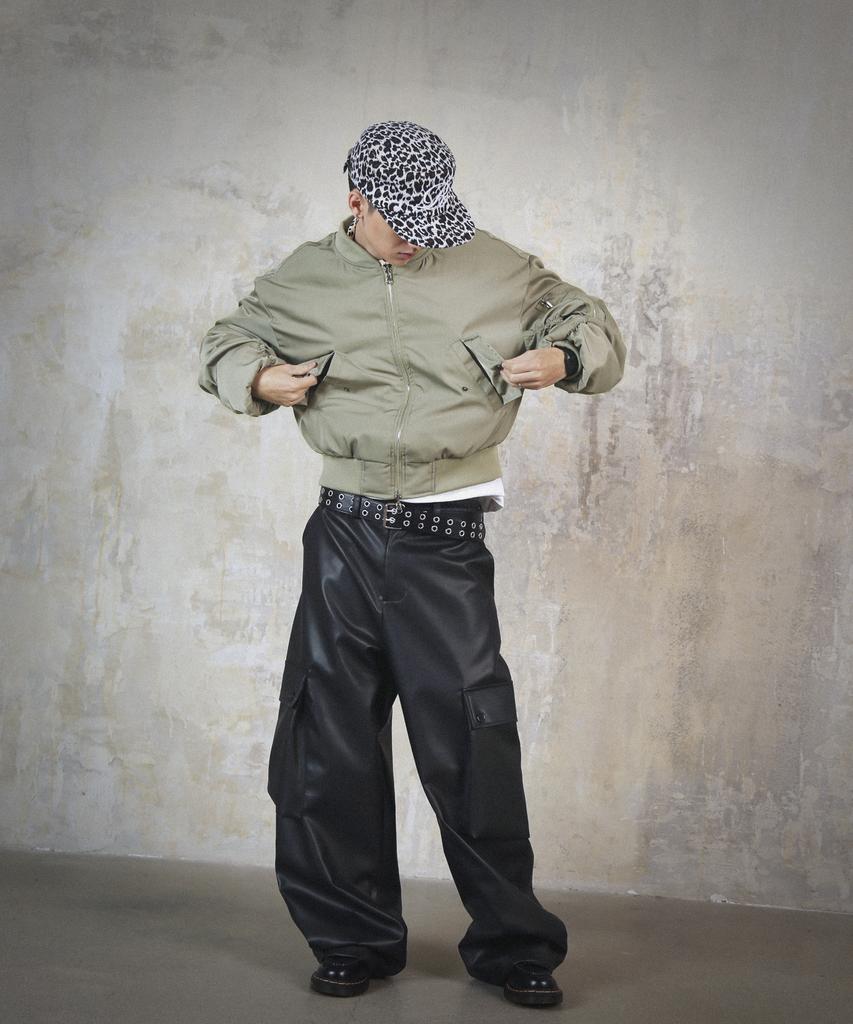 Rockpsycho Not Normal Crop Bomber Jacket Olive Green