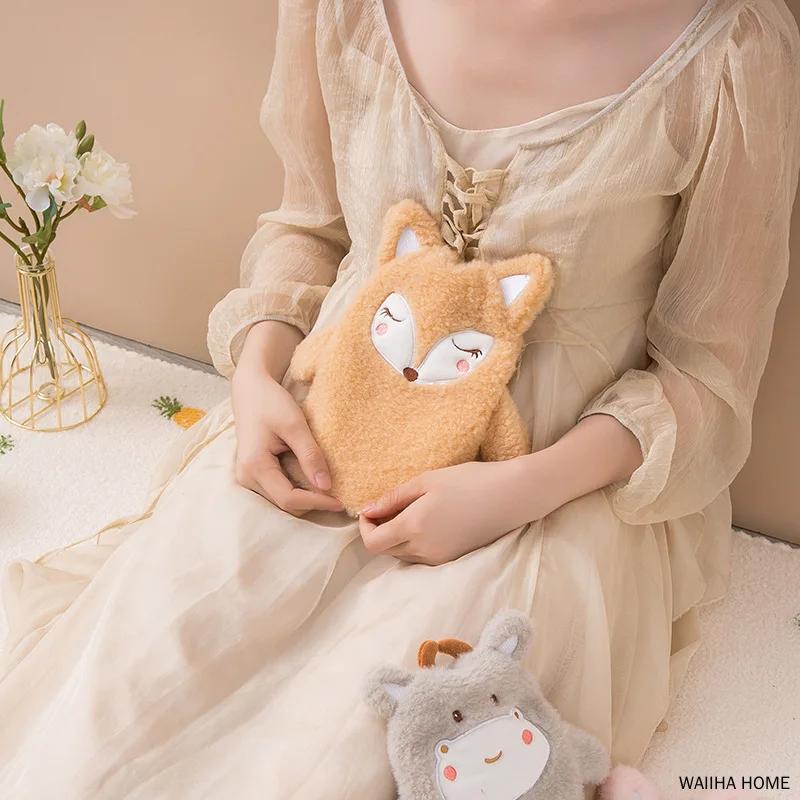 Hot Water Bottle With Cover Cartoon Frog Rabbit Warm Bag Plush Hot Water Bottle Protective Removable Hot Water Bag Cover