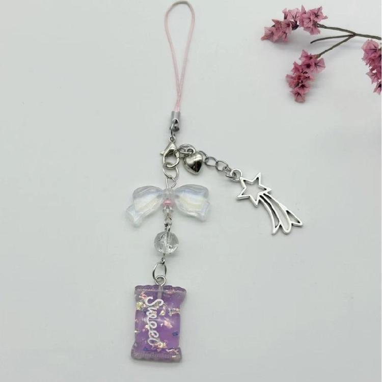 Lovely Phone Charm Colorful Beaded Keychain Acrylic Alloy Keyring Bag Accessory