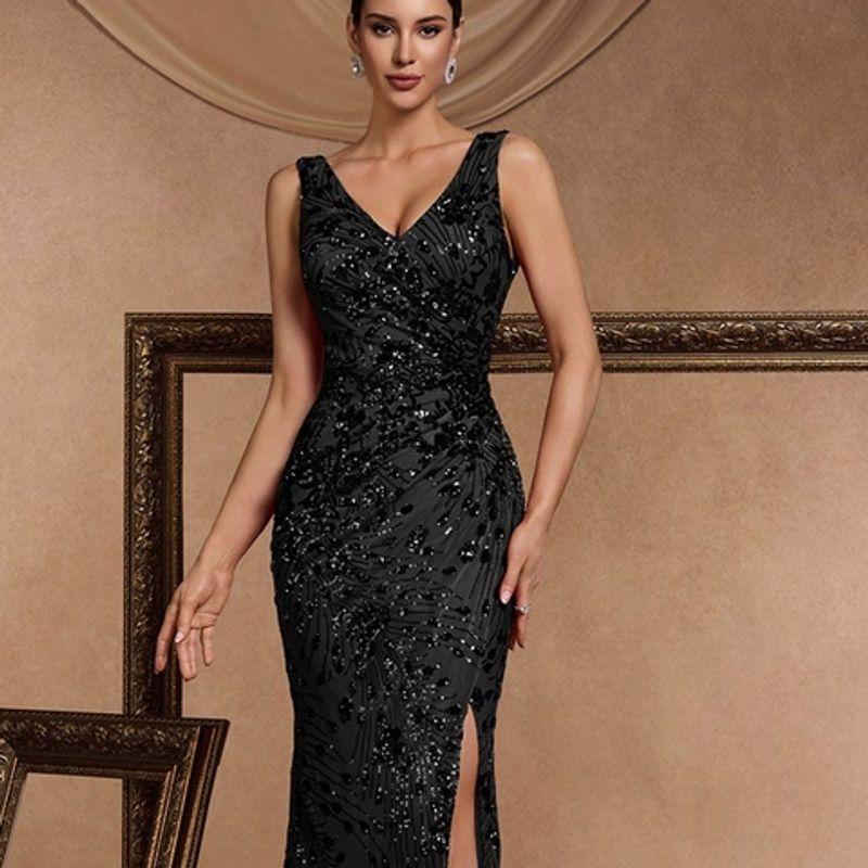 European and American Style Dress New Style Sequined Sleeveless Evening Dress for Women Banquet Sexy Birthday Party Cocktail Dress Wedding