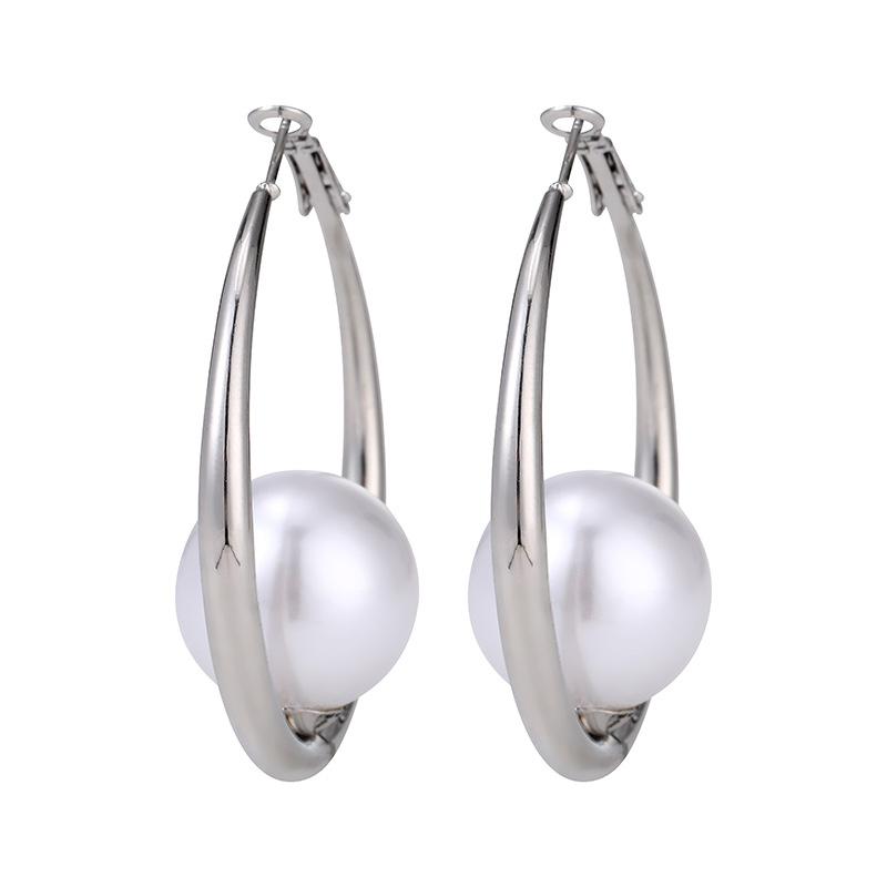European and American round minimalist elegant pearl earrings fashion alloy earrings 1011 autumn/winter electroplated version