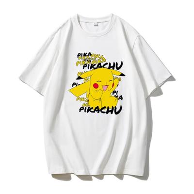 T-shirt à manches courtes imprimé Pikachu MINISO pour hommes et femmes Coton Col rond Décontracté et tendance Manches courtes