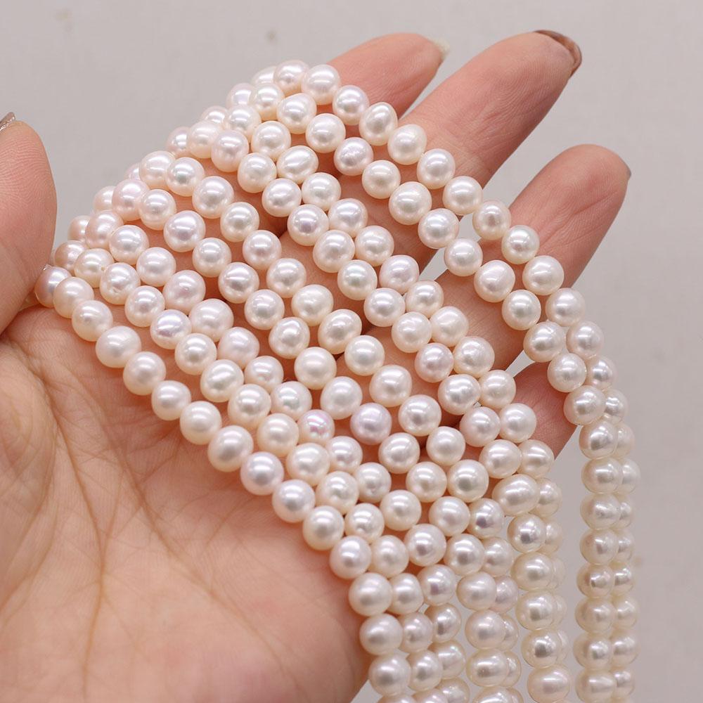 1String, 5-6mm White Natural Freshwater Near Round Pearls 36cm Loose Beads for Handmade Jewelry Craft Supplies, DIY Holiday Gifts