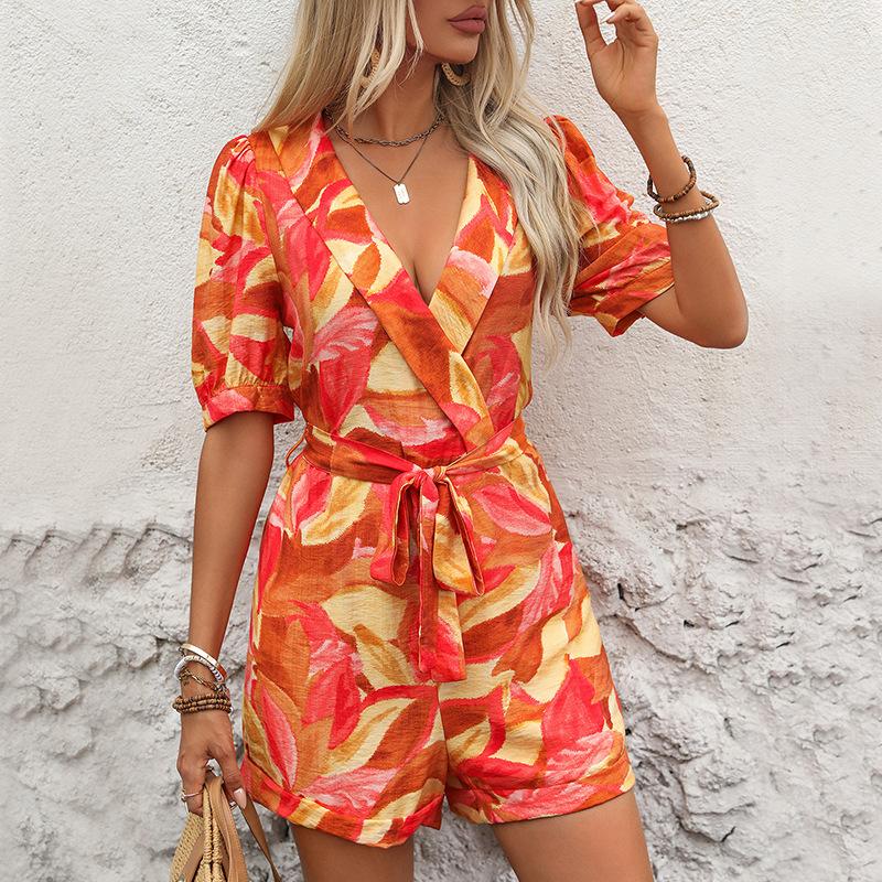 YYFS Women's Fashion Casual Summer Spring Short Sleeve V-Neck Jumpsuits & Rompers