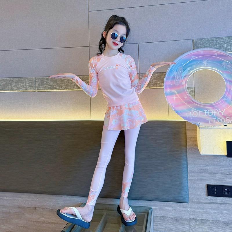 Girls' Long Sleeve Two-Piece Swimsuit Set - Sun Protection, Sweet Style 2026 for Middle School Students
