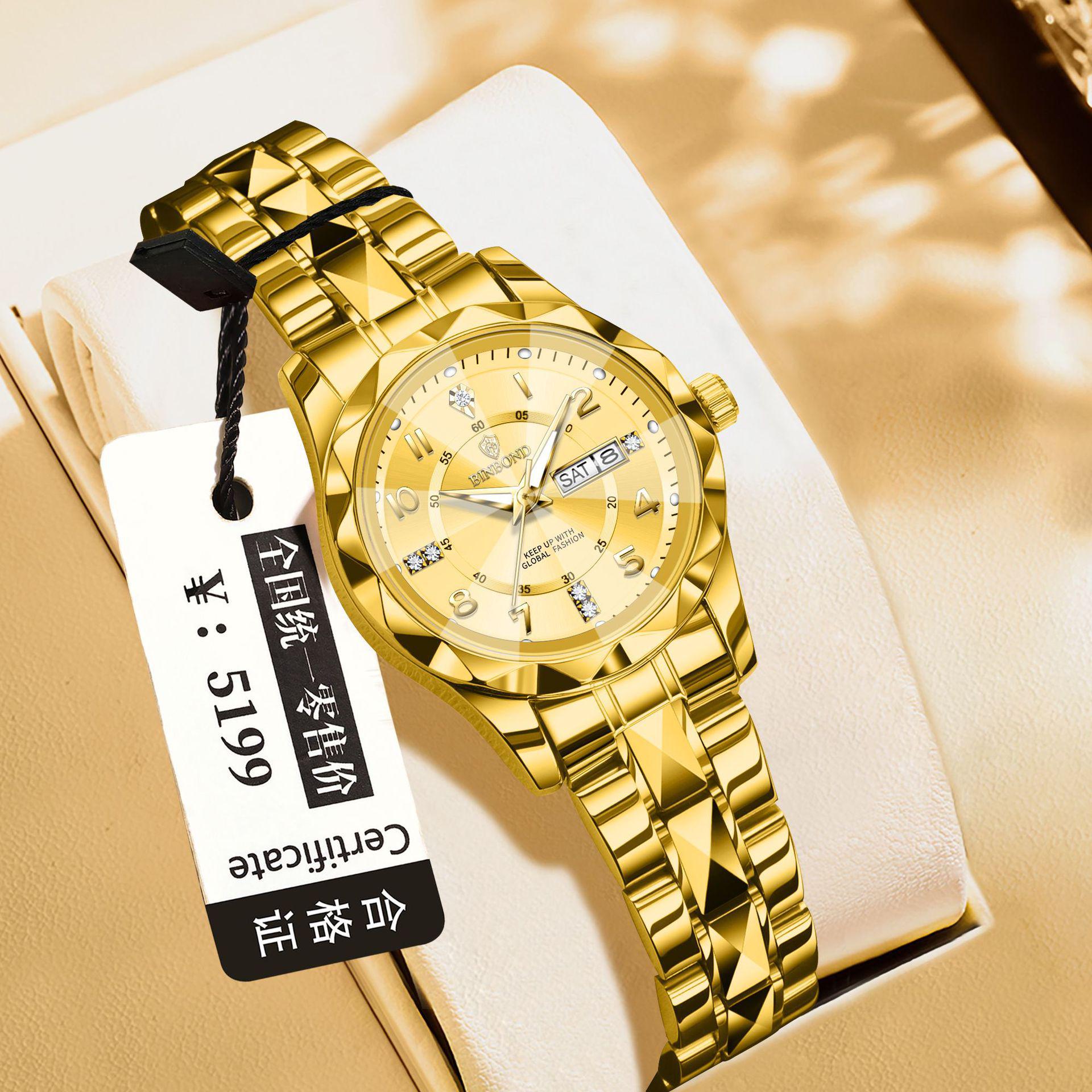 Binbang Men s Automatic Waterproof Luminous Business Watch with Dual Calendar