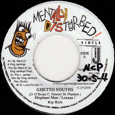 7inch Record ELEPHANT MAN, LEXXUS, KIPRICH - Ghetto Youths NONE Mentally Distur 2000 Jamaica Reggae, Ska & Dub Used