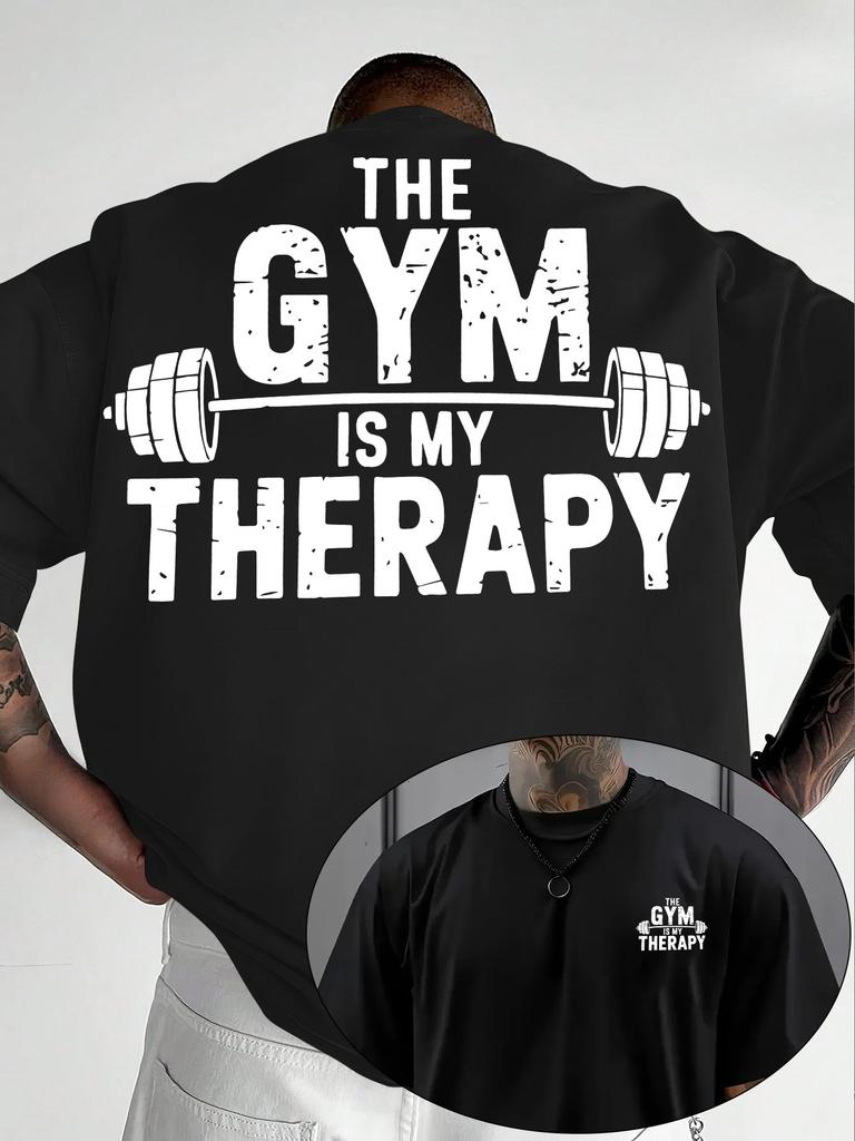 Unisexs HE GYM IS MY THERAPY Sports Fitness T shirt Cotton Jogging Top Tee Casual Trend Oversize ONeck Unisex Summer Spring shirt