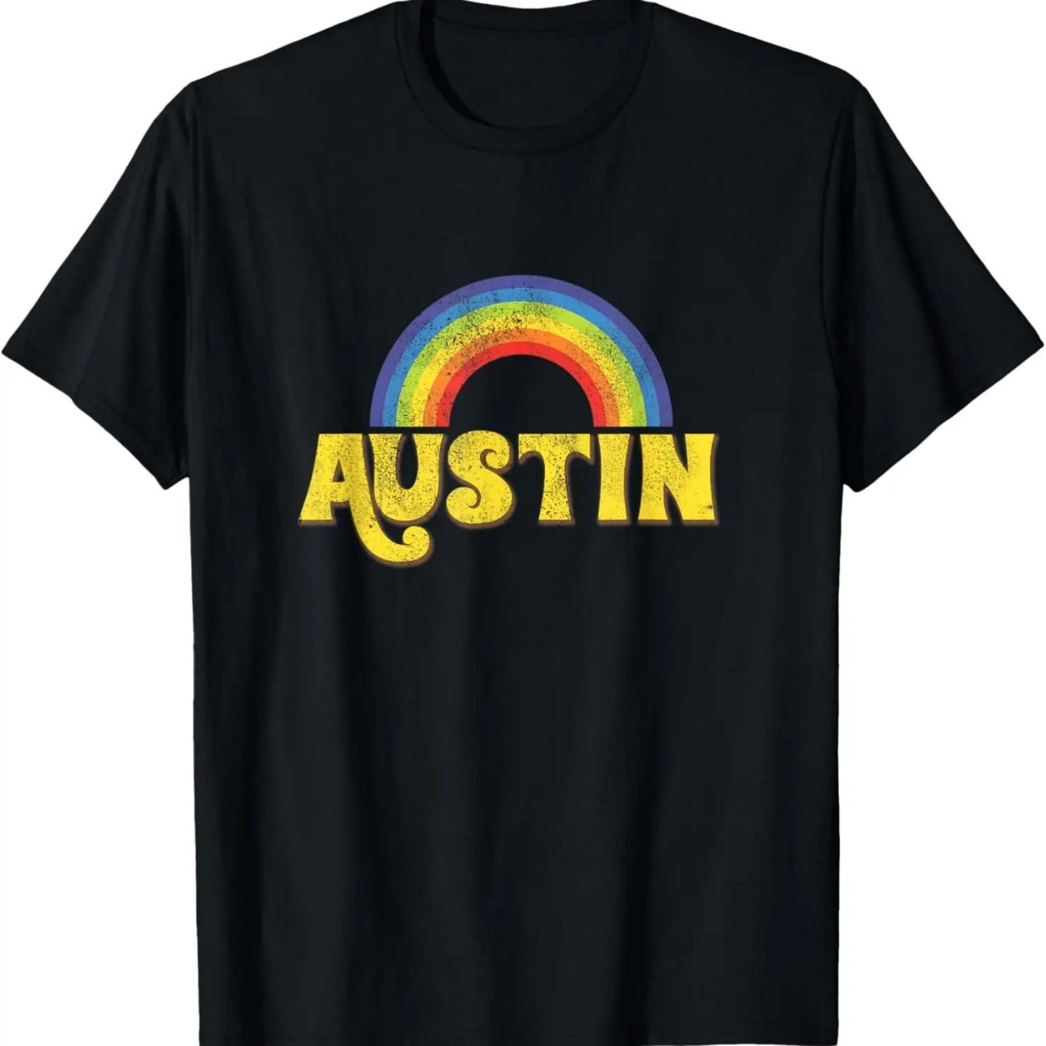 

Austin Texas Vintage T Shirt Hippy Oldschool Rainbow Tee S чёрный