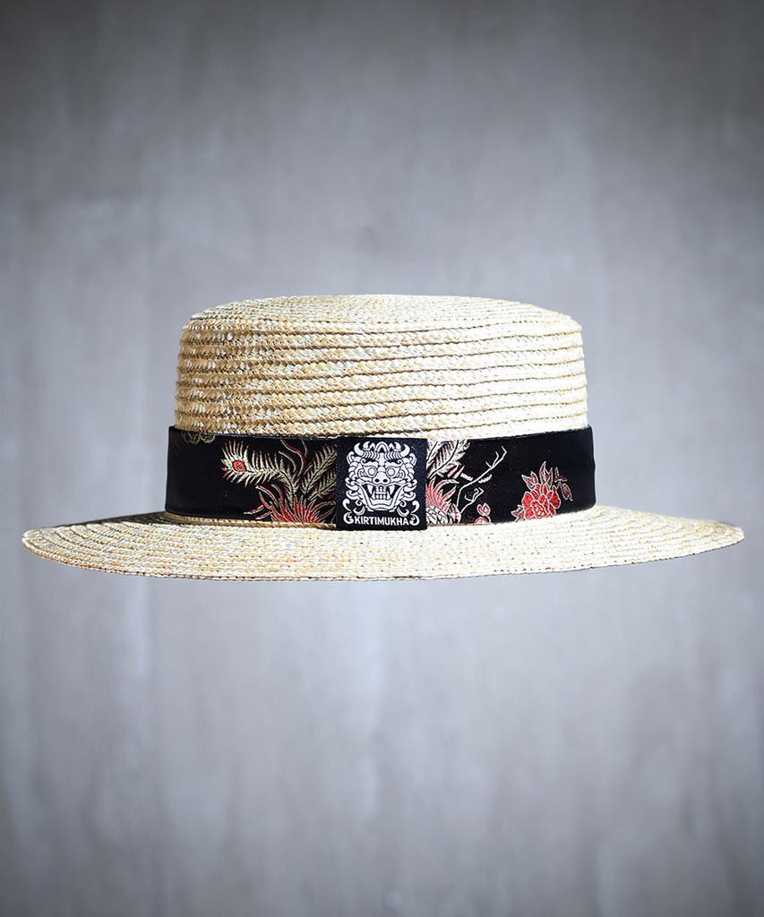 Kileutimuka Oriental Fabric Line Straw Fedora Black