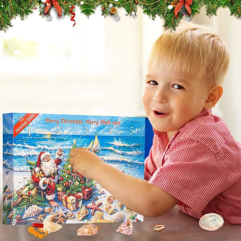 2025 Seashells Advent Calendar,24 Days of Christmas Countdown Toys Learning Collection Seashells Model for Kids Adults