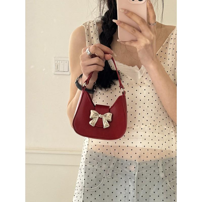 Mini Bow Knot Handbag Women Chic Crossbody Chain Bag Trendy Small PU Shoulder With Magnet