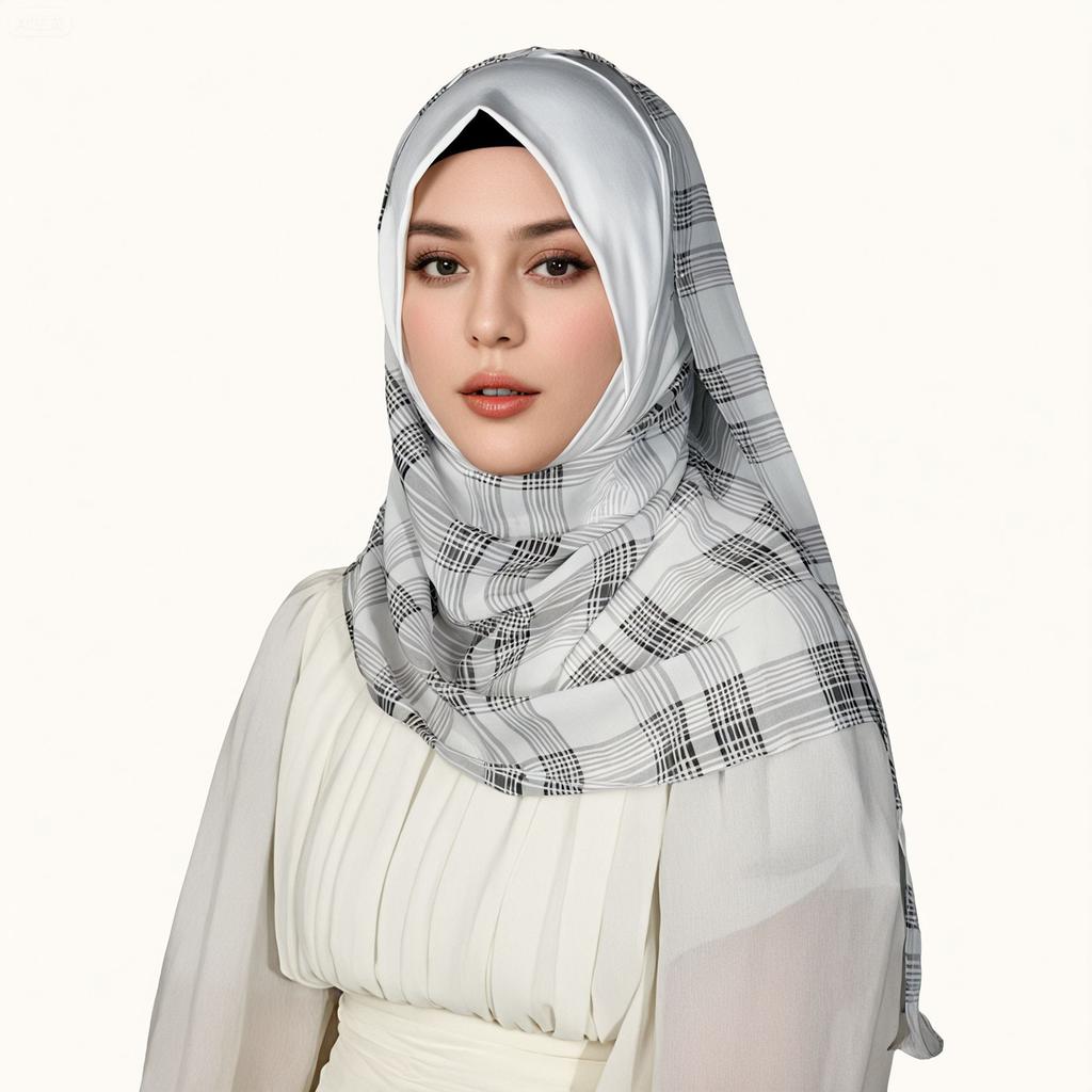 Hijabs Women Muslim Plaid Chiffon Scarf Sweet College Style Plaid Yarn Headscarf Sunscreen Shawl