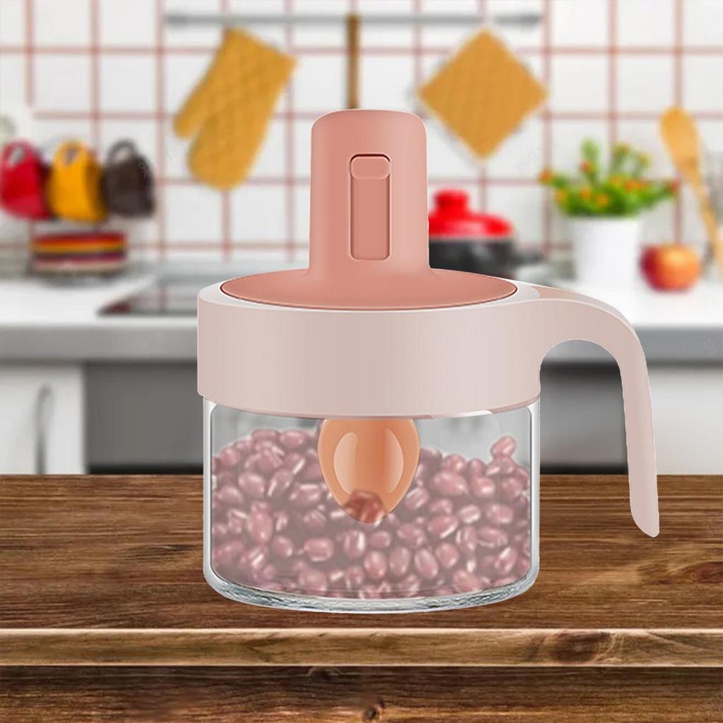 Household Seasoning Jar with Lids Spoon Pepper Organizer Glass Can Kitchen