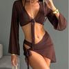Ins Style Sexy Bikini Three-piece Women's Beach Vacation Lace-up Blouse High Waist Split Swimsuit Women