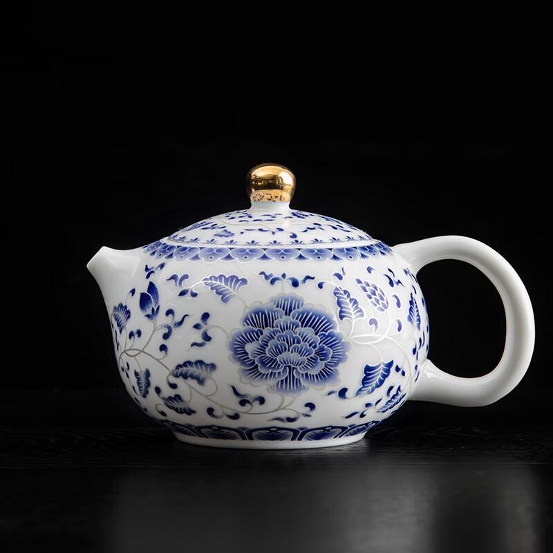 Qixuanyuan Mutton Fat Jade Blue & White Peony Xishi Teapot