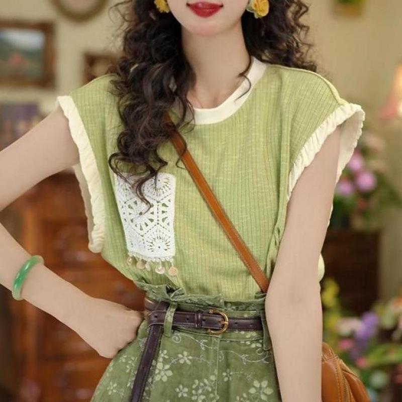 

Retro Mori Sleeveless T-Shirt & High-Waisted Skirt Pants Two-Piece Summer Set XL 120-135 Jin