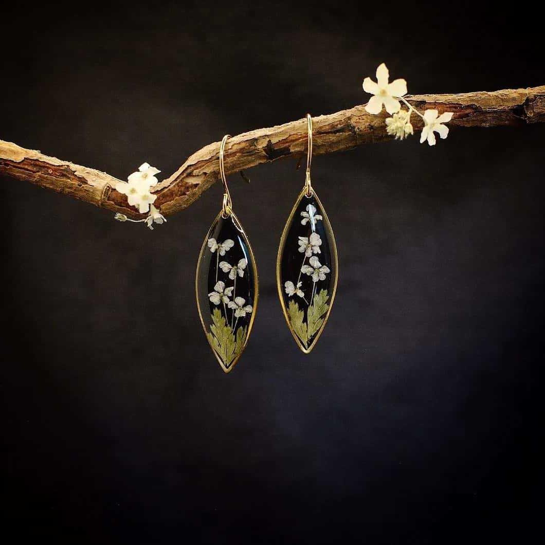 

Серьги с настоящими цветами, Подвески из смолы, Ботаническая бижутерия, Прессованные цветы, Богемные серьги