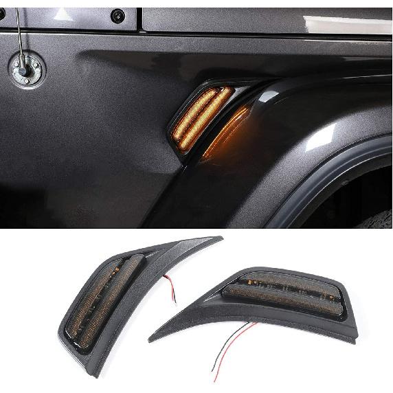 Car Front Fender Marker Side Turn Signal Lamp for Jeep Wrangler JL JT 2018+Black
