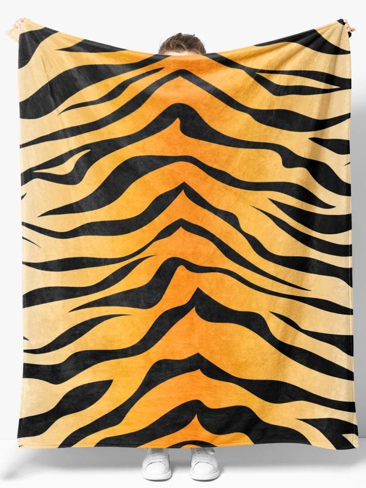 Fierce And Warm Tiger Stripes Flannel Blanket For Sofa Creative Tiger Skin Style Pattern Throw Blankets For Bed Perfect Gift